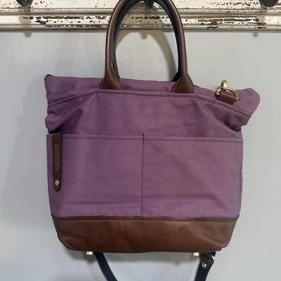 R. Riveter Canvas Otto Winterberry Brown Purple Leather Tote - Picture 1 of 5